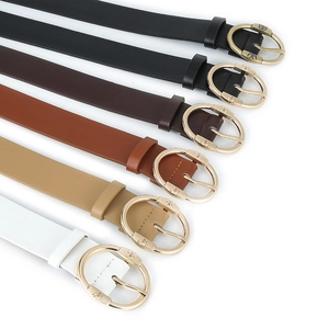 Classic oval buckle leather belts for women in multiple colors including black and brown