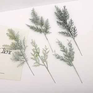 Artificial Pine Branches Frosted Snow Effect Flocked Cypress Cedar Sprays Plastic Greenery For Christmas Winter Home Decoration