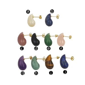 Handcrafted teardrop natural stone stud earrings set in gold-plated settings
