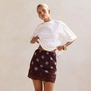 Polka Dot Satin Mini Skirt For Women With Lace Trim High Waist Bodycon Streetwear Casual Style