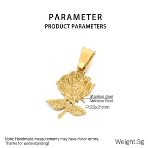 Détail montrant les dimensions 35x21mm et le poids de 3g du pendentif rose 3D