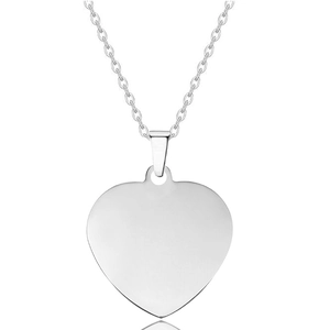 Minimalist silver heart pendant necklace in polished stainless steel with thin cable chain