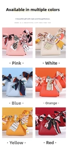 Leather wedding gift bags in six colors with decorative floral silk scarf handles