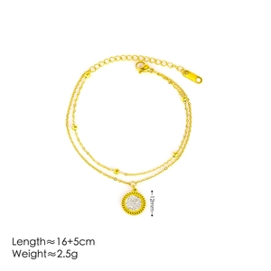 Double-layered golden titanium steel bracelet with pavé sunflower pendant and crystals