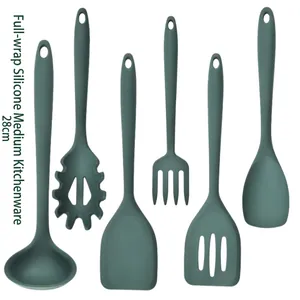 Silicone Kitchen Utensils Heat Resistant Non-Stick Stainless Core Spatula Soup Spoon Pasta Server Integrated