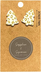 Leopard print Christmas tree stud earrings for women with 2cm height dimension