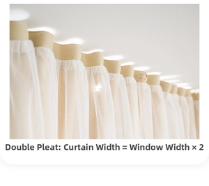 Detail of cream blackout curtain with lace layer, star cutouts and pleated texture