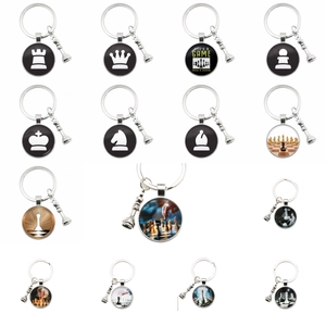 Internationaler Schach Schlüsselanhänger König Königin Springer Turm Bauer Zeit Juwel Glas Metall Ring Abschluss Geschenk