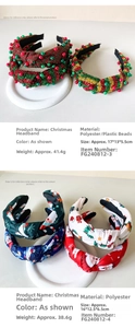 Detail of Christmas headbands with rhinestone pearls and festive knot patterns