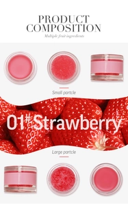 Detailed strawberry lip scrub texture showing small and large exfoliating particles