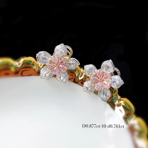 Exquisite cherry blossom flower stud earrings with pink and white crystal stones