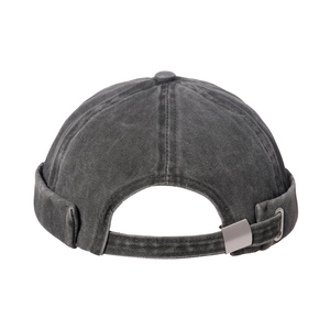 Bonnet docker gris foncé délavé vintage sans bord avec boucle métallique réglable