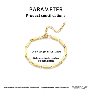 Detailed specs for gold stainless steel rhombus link bracelet with 175x3mm measurements