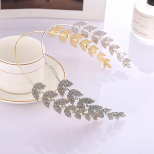 Elegant Leaf Rhinestone Headband Alloy Bridal Hair Hoop Wedding Accessories Sparkly Luxury Fairy Style For Women