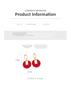 Detailed size and weight specs for red resin round drop earrings with gold-plated link