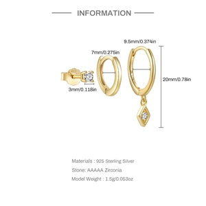 Detailed dimensions of 925 sterling silver evil eye earrings set with AAAAA zirconia