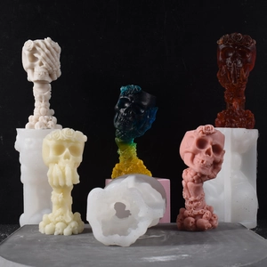 3D Halloween skeleton with rose silicone mold for DIY skull scented candles and crafts