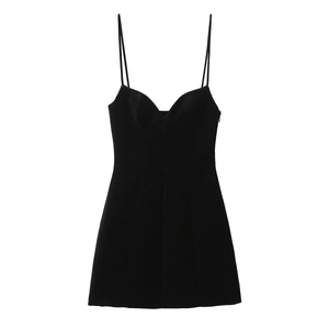 Robe Courte Femme Élégante Col Coeur en Daim Sexy Coupe Ajustée Bretelles Spaghetti Ligne A Robe de Soirée Avec Fermeture Éclair Invisible