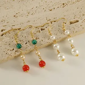Boucles D'oreilles Pendantes Plaqué Or Acier Inoxydable Künstliche Perle D'imitation Graduée Agate Künstliche Perles Vintage Élégant Crochet Femmes