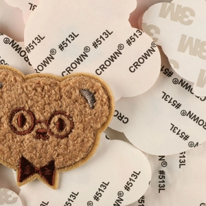 Embroidered teddy bear patch with 3M adhesive backing for clothing and DIY accessories