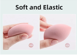 Detail view of pink beauty blender showing soft texture and high elasticity rebound