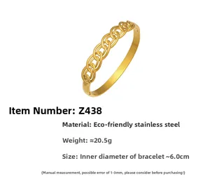 Detail view of gold-plated stainless steel bangle with dimensions and weight specs