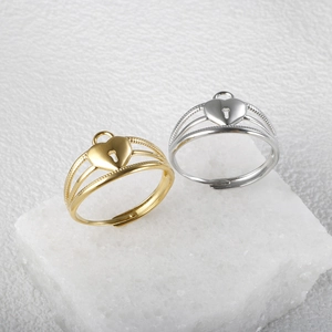 Minimalist geometric heart lock open rings in gold and silver finish for women