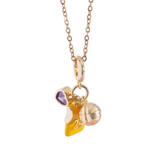 Gold basketball necklace with number 24 jersey pendant and purple heart zircon stone