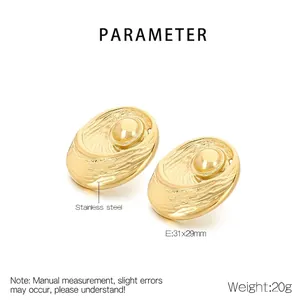 Macro detail of 18k gold plated stainless steel disk earrings with sizing dimensions