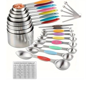 23-piece stainless steel measuring cups and spoons set with colorful silicone handles