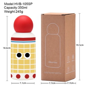 350ml yellow checkered stainless steel kids water bottle with red spherical lid and gift box