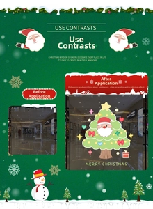 Before and after comparison of festive Santa Claus and tree static window decals
