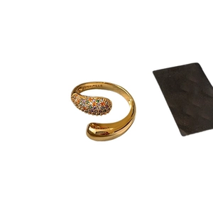 Gold-plated teardrop open ring with colorful zircon pave setting for a luxury look