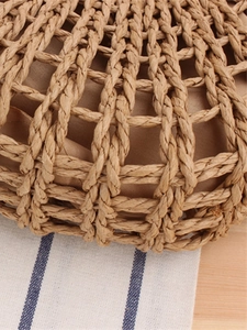 Minimalist semi-circular hollow paper rope woven beach bag with natural fabric lining