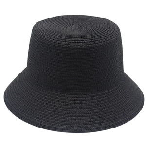 Classic black straw bucket hat with a wide brim and sun protection for outdoor activities