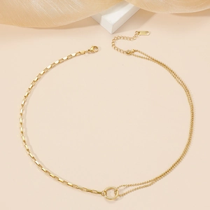 Collier doré en acier inoxydable avec chaînes à billes et maillons rectangulaires