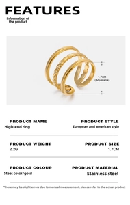 Detail view of triple-layered adjustable stainless steel ring with twisted texture