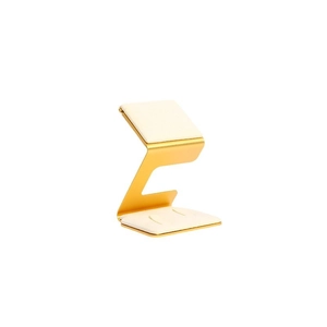 Luxury jewelry display stand with gold metal frame and beige velvet padding for showcase