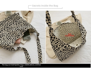Dettaglio interno della borsa tote leopardata con chiusura magnetica e scomparto principale ampio