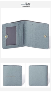 Linen blue genuine leather wallet with RFID blocking, multi-card slots and photo window