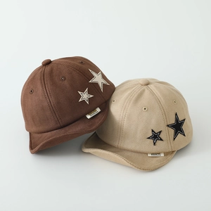 Kids Faux Suede Baseball Cap Star Patch Short Brim Toddler Fashion Outdoor Sun Hat