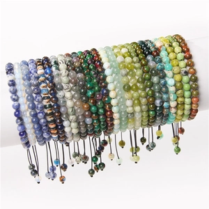 Natural Stone Round Bead Bracelet Handmade Woven Adjustable Cord Energy Healing Fashion Jewelry For Women Men
