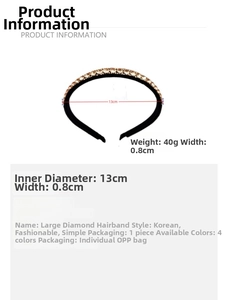 Detailed size specifications for the baroque crystal headband showing dimensions and weight