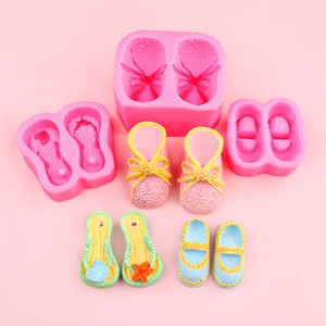 DIY silicone mold set for creating detailed baby shoes and summer flip-flops models