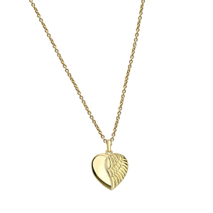 Golden heart necklace featuring a unique wing texture and smooth metallic finish