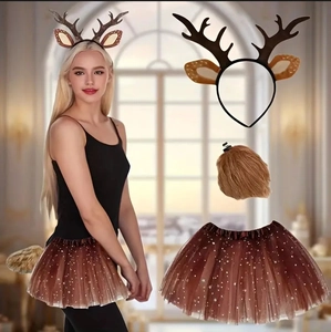 Three-piece deer costume set featuring reindeer antler headband, star tutu, and plush tail