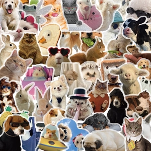 Collage of waterproof cartoon animal stickers featuring cats and dogs for laptop decor