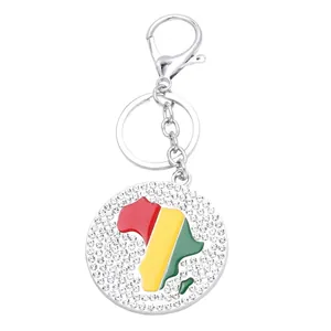 Hip hop Africa map keychain with colorful enamel and sparkling rhinestones inlay