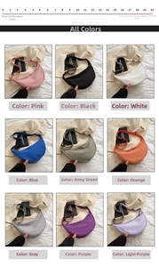 Collection of nylon crescent crossbody bags shown in nine different vibrant colors