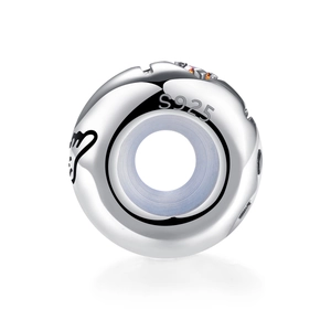 Polished S925 sterling silver safety bead charm with colorful stones and silver hallmark
